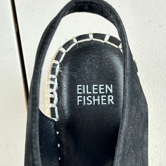 Eileen Fisher Black Suede "Whim" Wedge Espadrille Sandal Sz 9.5 MSRP $198 - Picture 6 of 8